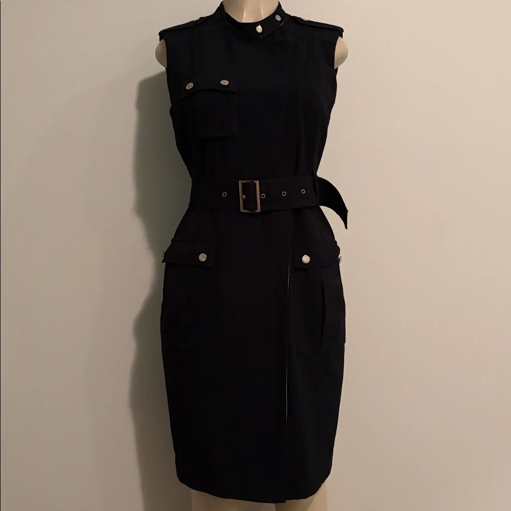 Calvin Klein black luxe exposed zip belted utility dress size 8 - Picture 2 of 9